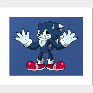 Sonic the werehog in Cuphead style Posters and Art